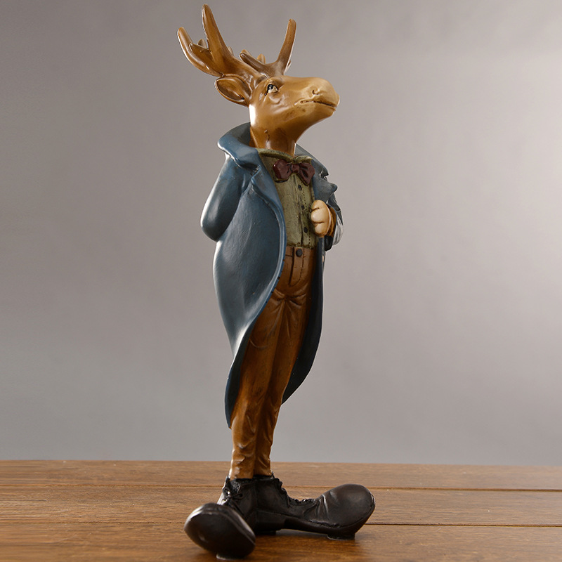 美式乡村绅士麋鹿先生家居装饰摆件树脂工艺品橱窗软装摆设品