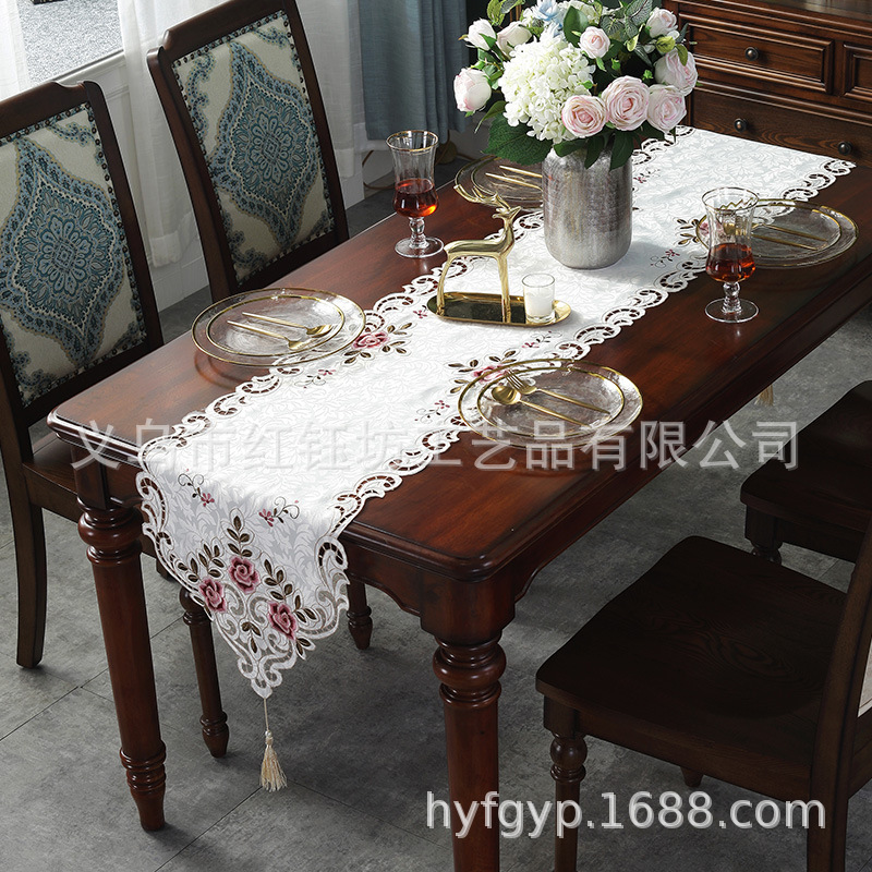 Supply Simple European Lace Embroidered Table Runner Coffee Table Decorative Bedside Table Cloth Bed Runner Shoe Cabinet Sideboard Cabinet Fabric