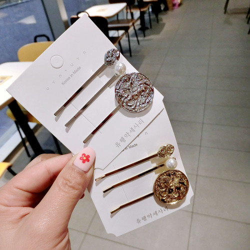 korean dongdaemun same style set hairpin pearl ball alloy round hairpin female hairpin combination one-word side clip