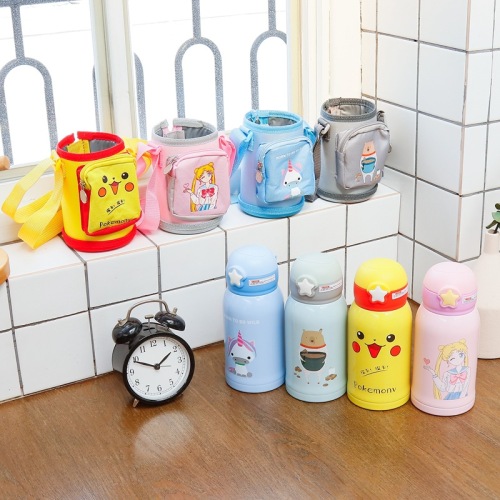 Yoxuan 316 Cartoon Strap Doll Bounce Straw Cup Cloth Cover Double Lid Bottle for Children Stainless Steel Vacuum Cup