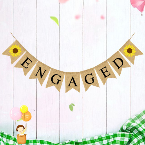 Factory Direct European and American Wedding Party Decoration Garland Engagement Pull Flag Sunflower Engaged Linen Dovetail flag