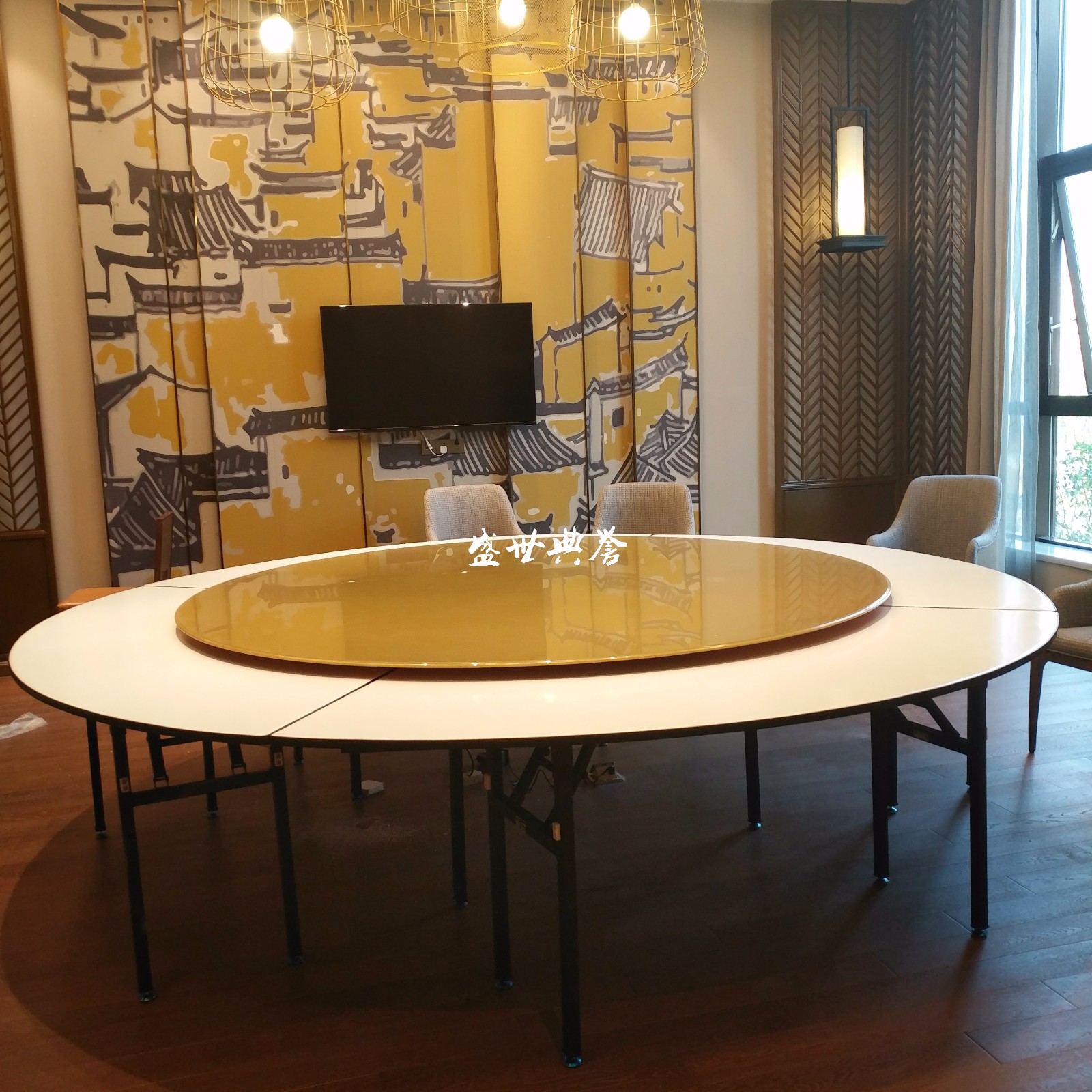 天津国际酒店电动餐桌椅 洲际酒店包厢烤漆玻璃简易电动餐桌