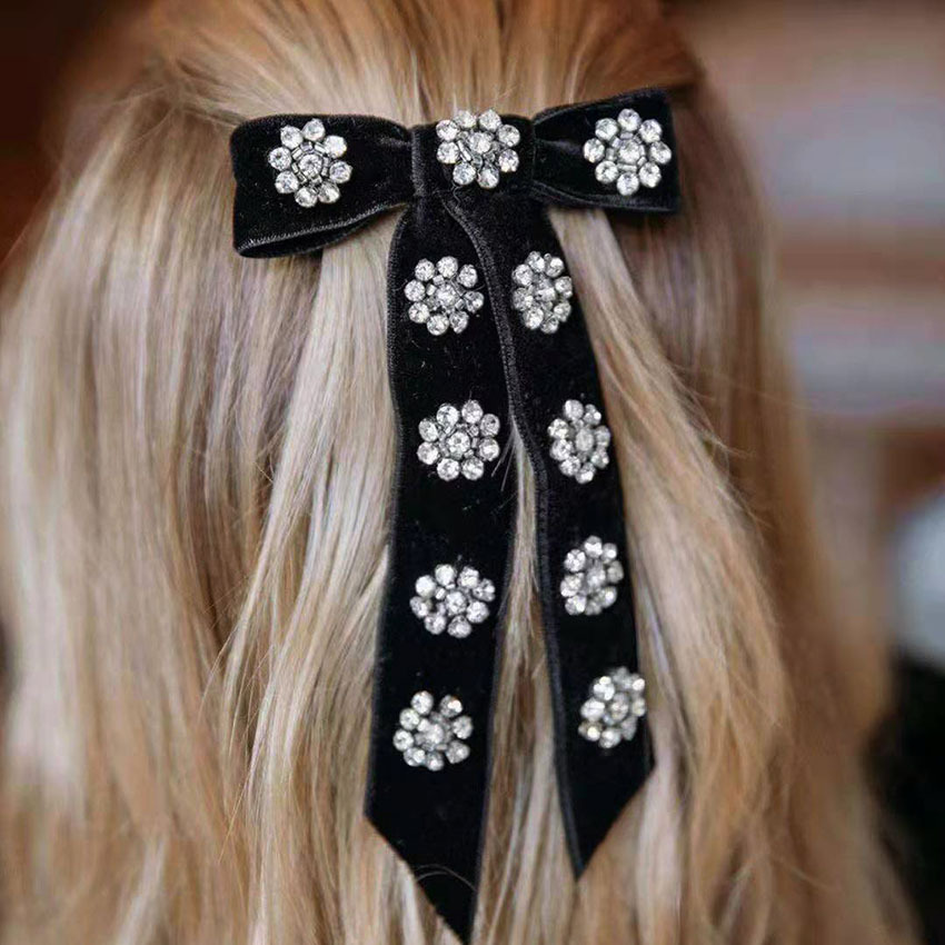 Personality set diamond geometric bow tassel Hairpin travel ...