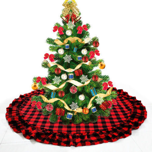 holiday party supplies factory direct sales best seller in europe and america christmas decoration red black plaid cotton cloth tree skirt