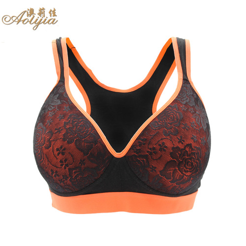 Aolijia · Foreign Trade Hot Sale a Large Number of Spot Black Net Jacquard Lace Breathable Sports Underwear Yoga Bra