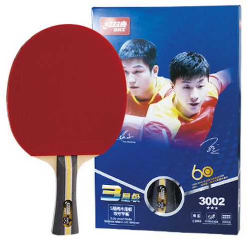 Authentic DHS Red Double Happiness Samsung 3-Star Table Tennis Racket 3002 3006 Double-Sided Reverse Glue Horizontal Straight Shot for Beginners
