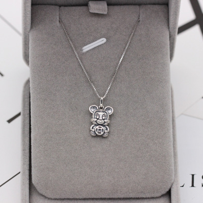 S925 pure silver retro black mouse benming year necklace simple and versatile fashion valentine's day gift popular in Japan and South Korea