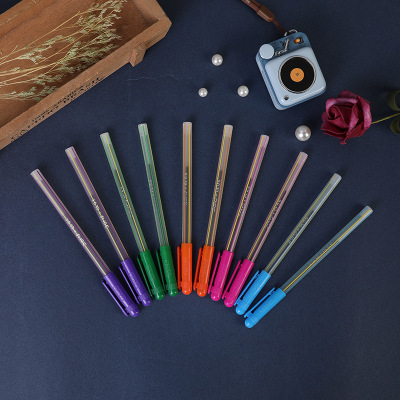 Factory direct selling simple insert rod stripe ballpoint pen light portable slippery oil ballpoint pen wholesale