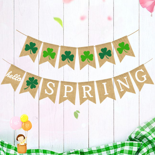 holiday party supplies factory direct sales hot sale in europe and america spring decoration garland string flags clover linen swallowtail flag