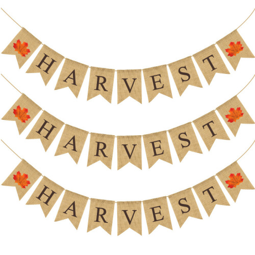 holiday party supplies factory direct sales european and american autumn harvest party decoration garland thanksgiving linen hanging flag