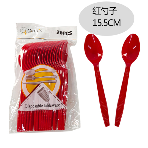Disposable Plastic Spoon Red Wedding Spoon Spoon Wedding Celebration Red Spoon Thickened 20 Pieces