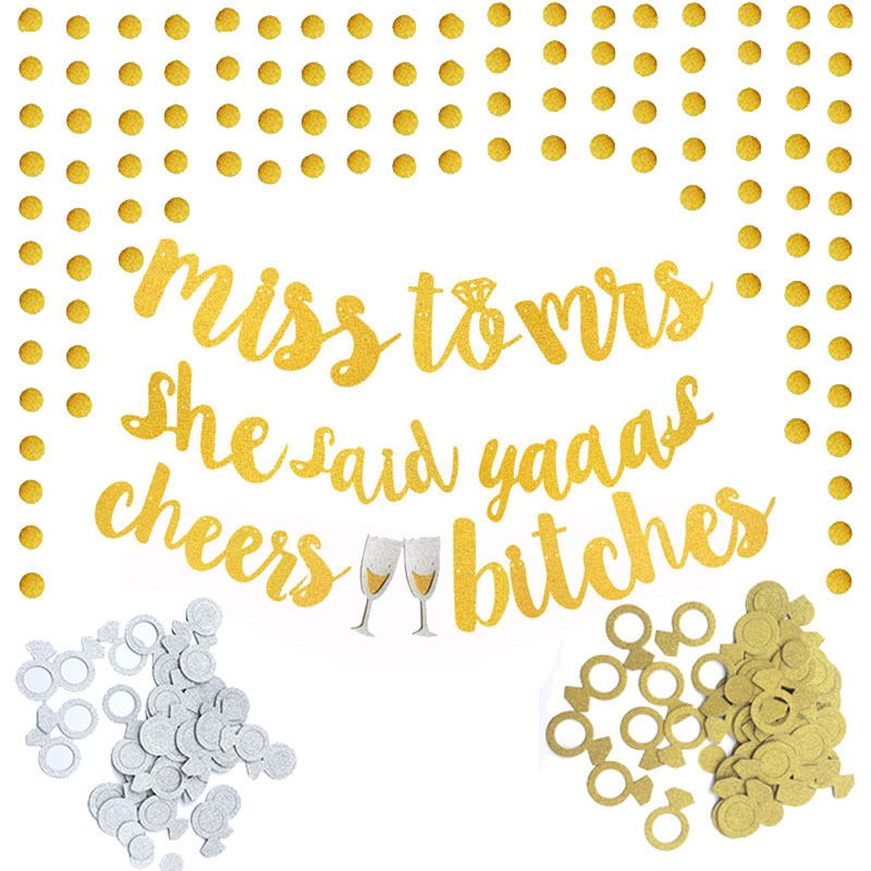 Factory Direct Sales Bachelor Party Glitter Letters Hanging Flag Engagement Gold Latte Art Wedding D