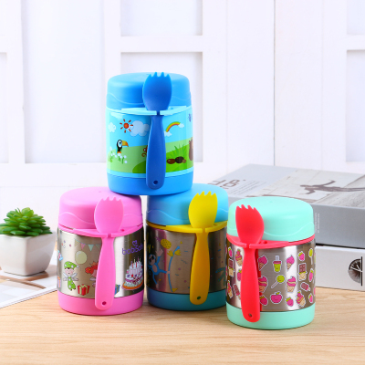 Meichen cup industry spot supply with plastic spoon design double-layer Korean hot-selling thermos cup heat preservation soup tank