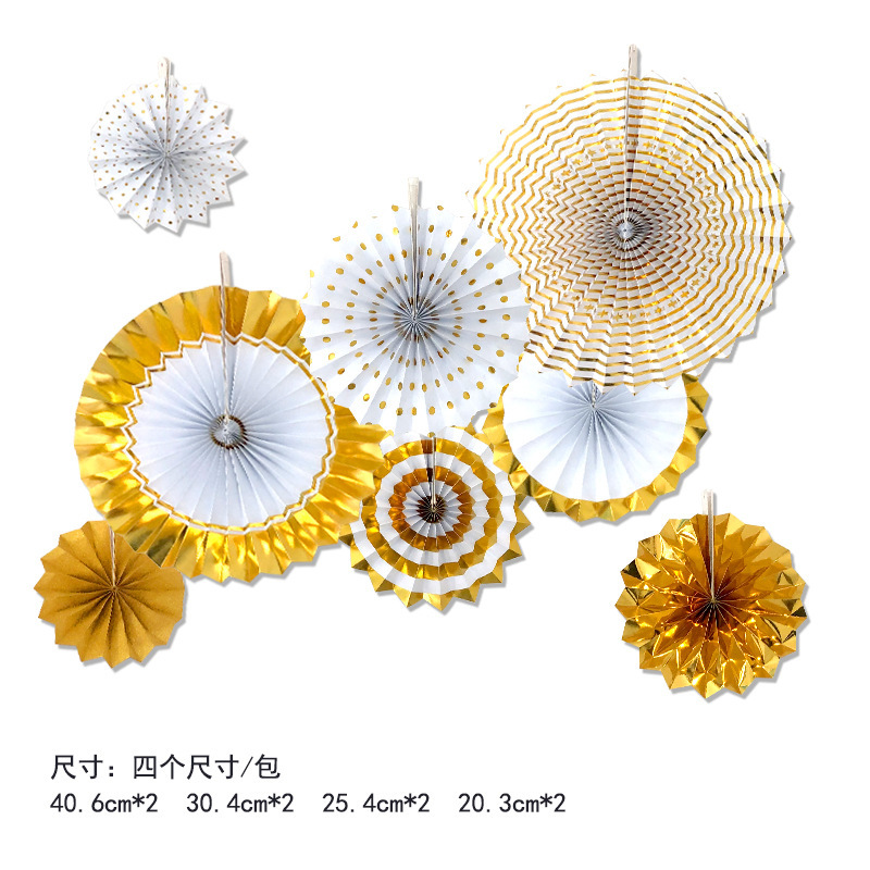 European and American Wedding Birthday Party Card Paper Folding Fan Decorative Paper Flower Fan Gild