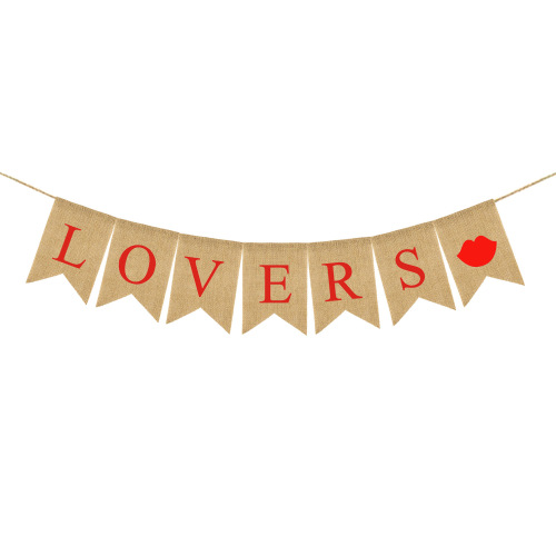 festival party supplies proposal engagement valentine‘s day party decoration garland lips linen swallowtail hanging flag