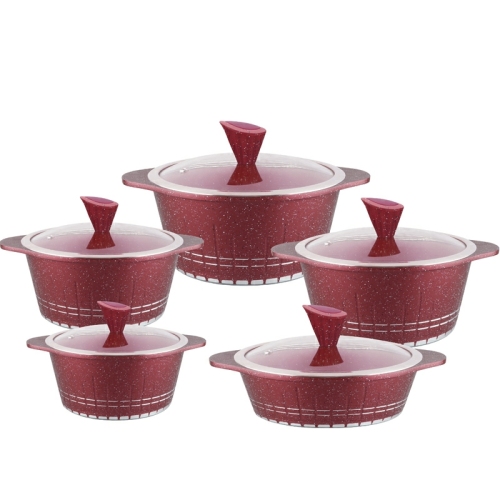 10-piece set of aluminum pot kitchenware rose soup pot set non-stick pot foreign trade hot selling kitchen supplies pot wholesale
