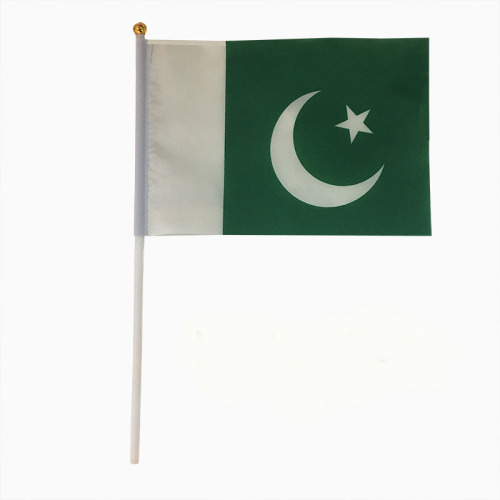 Cross-Border Supply Factory Direct Sales Polyester Material 14 * 21cm Plastic Flagpole Pakistan Hand Signal Flag