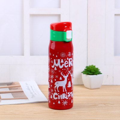 Christmas theme decorative stainless steel thermal insulation drinking cups of fresh and simple color patterns