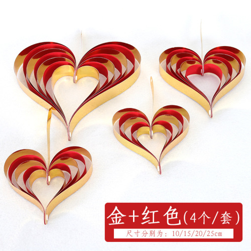 three-dimensional heart-shaped ornaments four-piece window background stage layout qixi valentine‘s day dress-up supplies