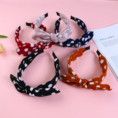 Two-Tone Dot Pattern Decoration Sweet Headwear Headband Simple All-Match Bow Middle Knot Headband Hair Accessories