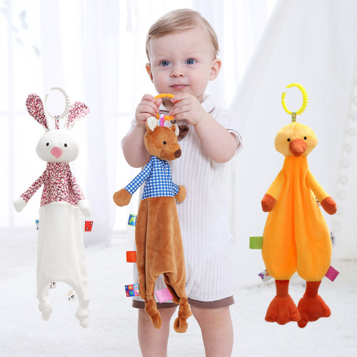Newborn Cartoon Animal Appeasing Towel with Rattle Color Label Rabbit Monkey Doll Soothing Sleep Companion Toys