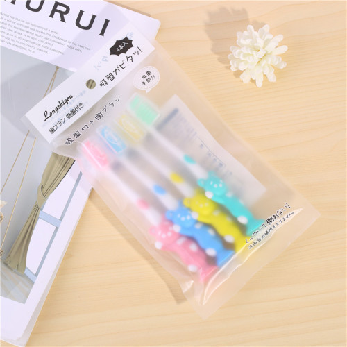 Japanese Cute Cartoon 4 PCs rabbit Bear Soft Fur Children‘s Toothbrush with Suction Cup Baby Toothbrush