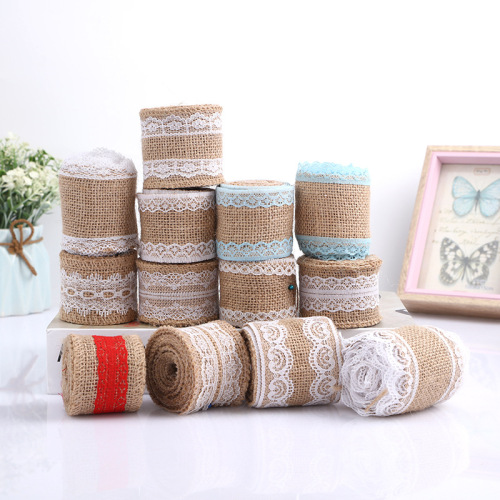 factory direct color lace linen roll european and american retro style wedding decoration ribbon bandage