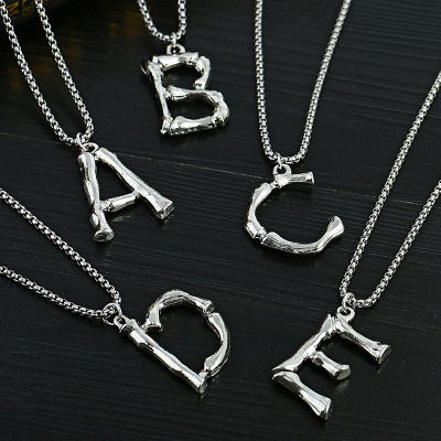 2020 European and American Trend New English Letter Necklace Ornament Personalized Hip Hop Stainless Steel Necklace Cross-Border Accessories