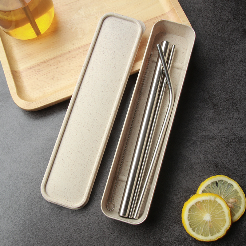 304 stainless steel straw wheat box set environmental color metal straw set can be customized