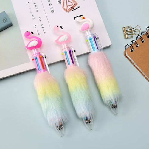 Colorful Refill Gel Pen Flamingo Swan Color Plush Decoration Personalized Stationery Creative Modeling Multicolor Ball Pen