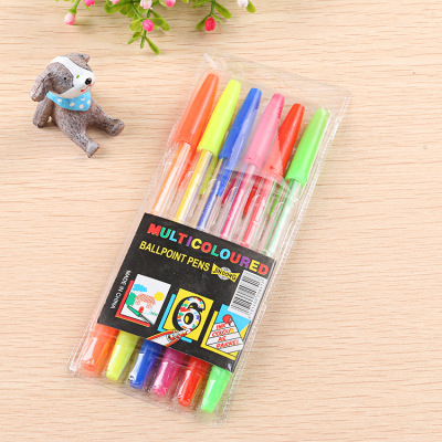 Factory direct selling students learning stationery 6 color simple bullet ball pen PVC bag