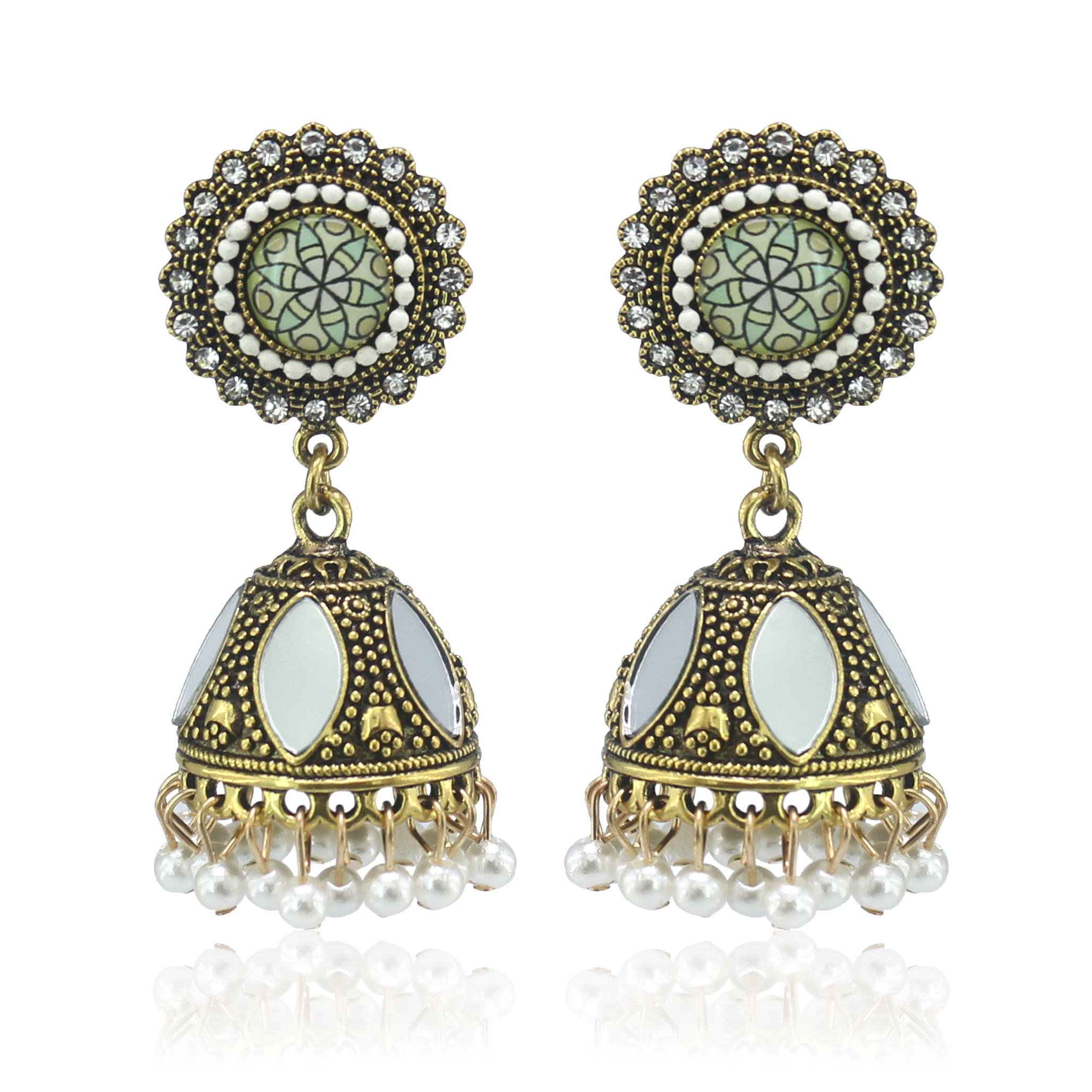 欧美复古灯笼耳环空铃铛手工镂花珍珠耳环流苏女士长耳环