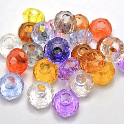 Wholesale DIY Accessories Large Hole Beads Hollow Bead Acrylic Large Color Flat Beads Beaded Micro Glass Bead