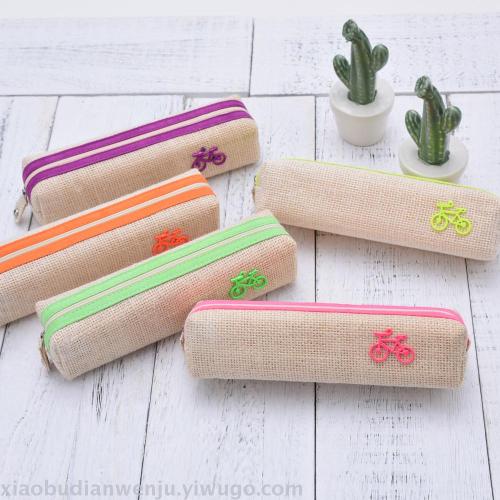 Creative Simple Coarse Linen Pencil Case for Primary and Secondary School Students Cute Small Items Fresh Korean Stationery Wholesale 