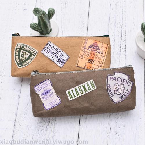 Creative Simple Primary and Secondary School Students Imported Kraft Paper Pencil Case Boys and Girls Small Fresh Korean Stationery Wholesale