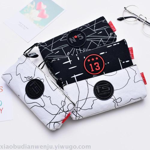 canvas good-looking female high school student simple pencil case cute stationery junior high school student korean retro style artistic stationery box