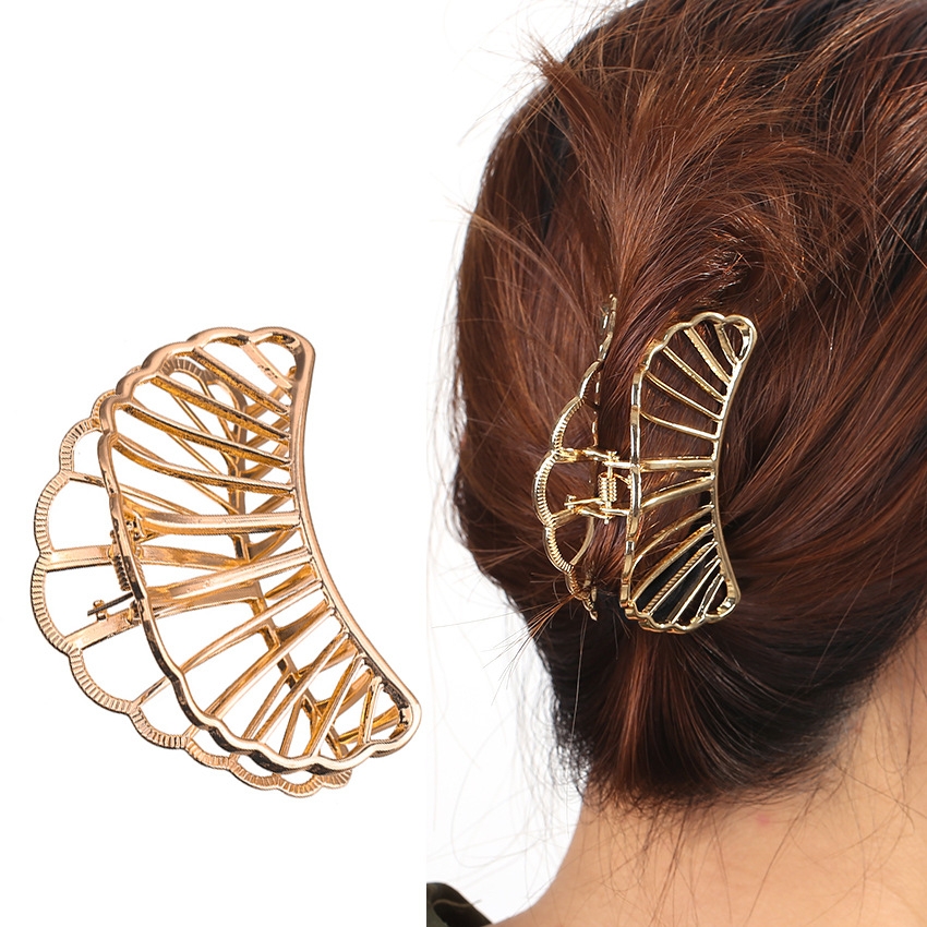 Factory Popular European and American Simple Hollow Mesh Fan-Shaped Hair Accessories Large Grip Wome