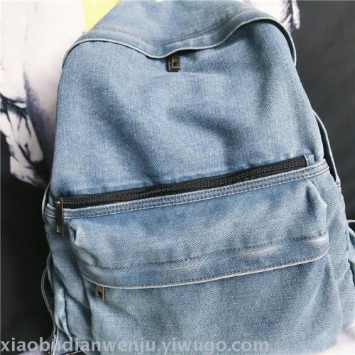 new korean fashion ins spot high quality denim backpack eco-friendly shopping portable student cloth women‘s bag