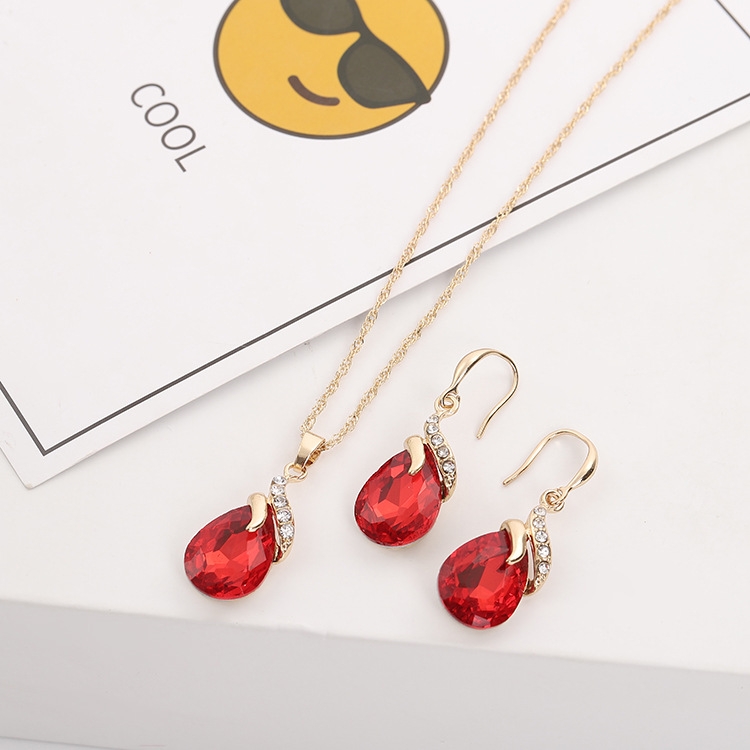 European and American luxury raindrop crystal gem with Zircon Earrings Necklace Jewelry Set Wedding Party accessory girl