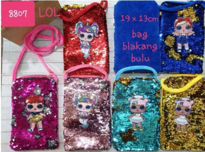 LOL cell phone bag for mobile sequins children bag with strap backpack