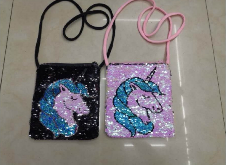 sequins unicorn bag with strap children backpack catoon bag mobile cell phone bag