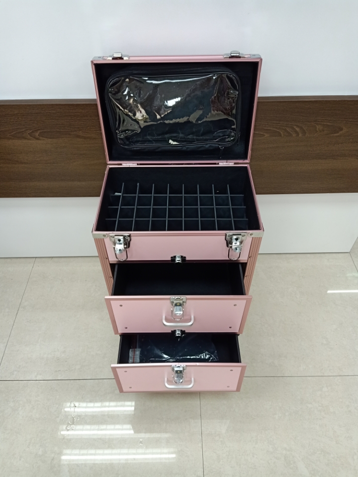 High grade aluminum alloy makeup box female professional and makeup artists pull rod multilayer and large capacity