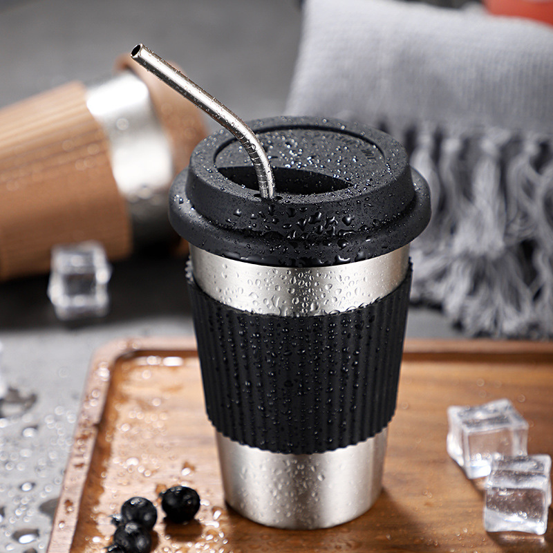 American Coffee Cup Stainless Steel Mug Cup Cold Drink Straw...