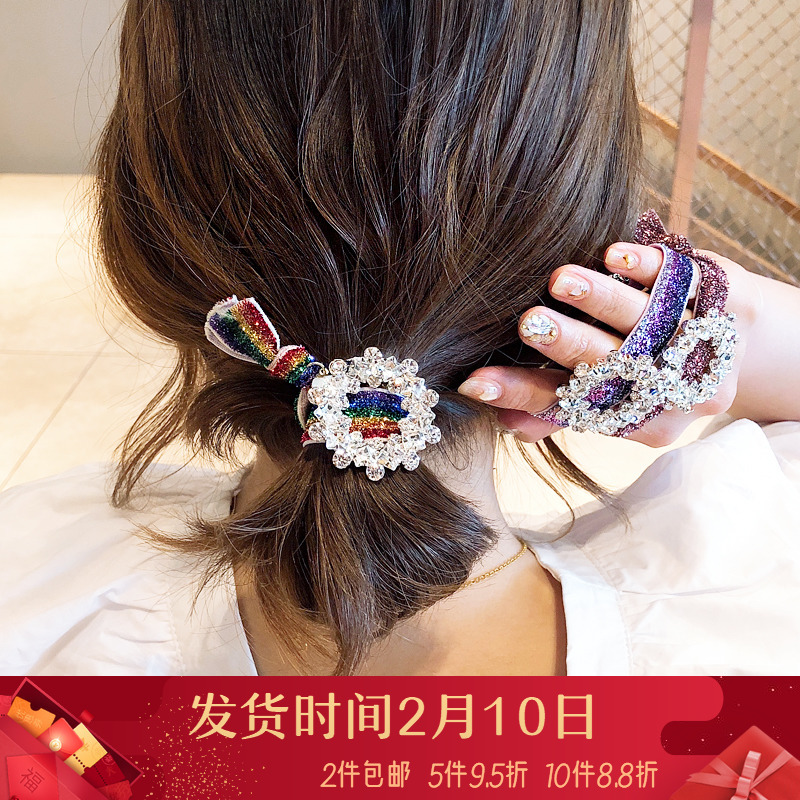 Korean hair Rope simple belt drill rubber band bowknot hair ...