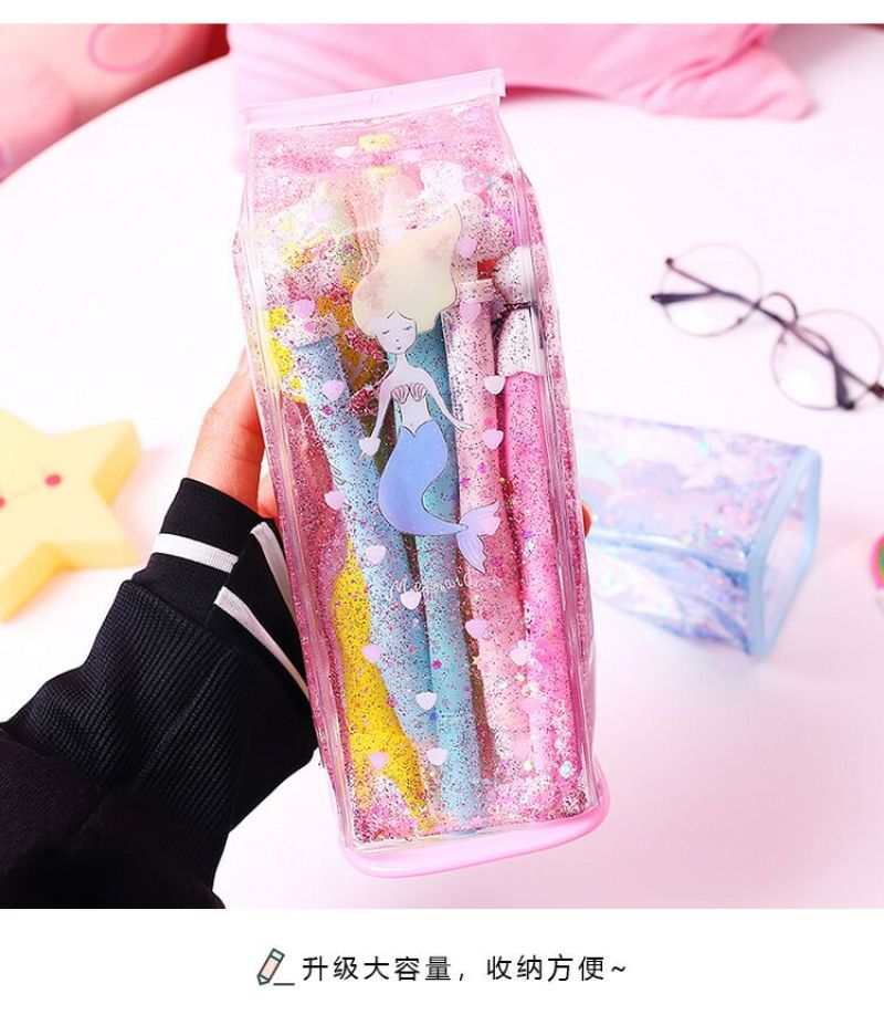 1沾沐流沙网红笔袋少女心入油大容量收纳包化妆包透明笔袋文具