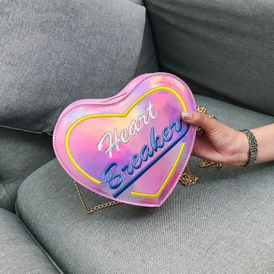 新款个性爱心镭射炫彩包单肩斜跨链条包手机女士包