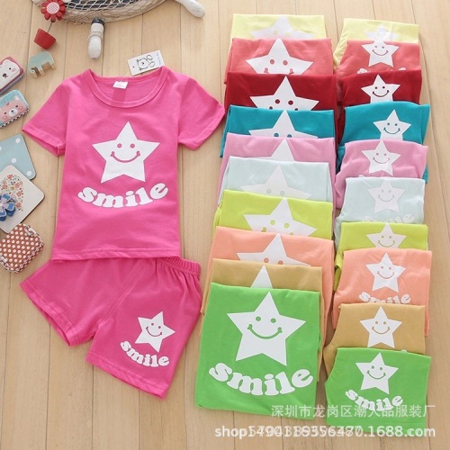 Summer Inventory Children‘s Suit Foreign Trade Children‘s Suit Short Sleeve T-shirt Two-Piece Set Boys and Girls Stall Supply
