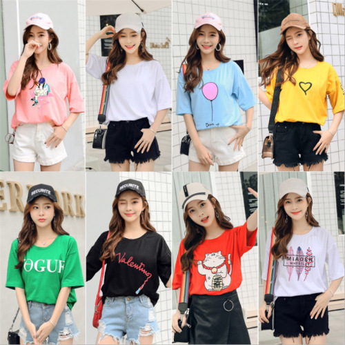 summer new korean style short-sleeved t-shirt women‘s inventory women‘s t-shirt stall short-sleeved printed t-shirt women‘s wholesale