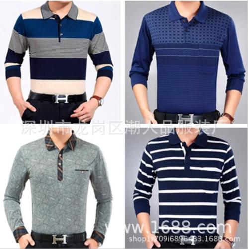 autumn 2022 middle-aged and elderly men‘s long-sleeved t-shirt printed lapel daddy men‘s outfit t-shirt stall supply wholesale