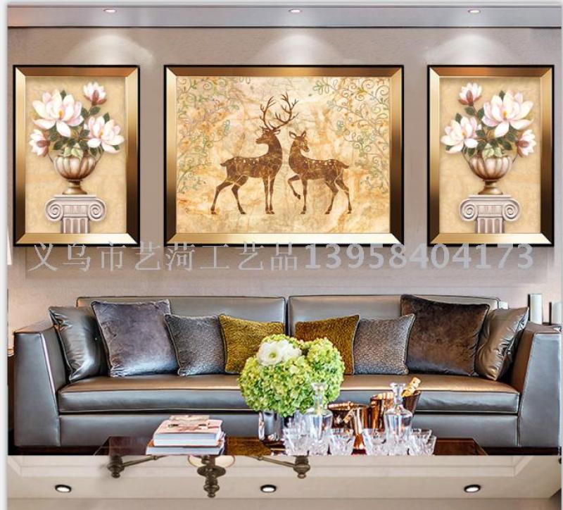 厂家出口装饰画批发定制 三联画代发 花卉装饰画 大象画_义乌市艺菏
